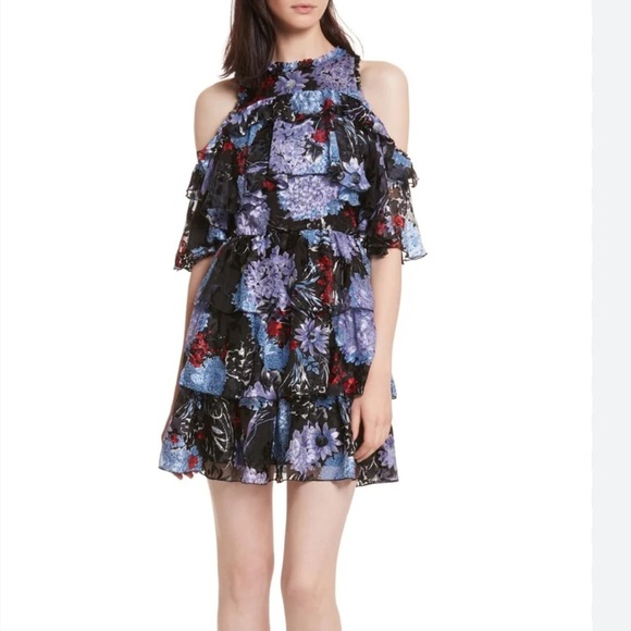 Alice + Olivia Dresses & Skirts - Alice + Olivia Nichola Drop Shoulder Flounce Tiered Dress Floral EUC 6